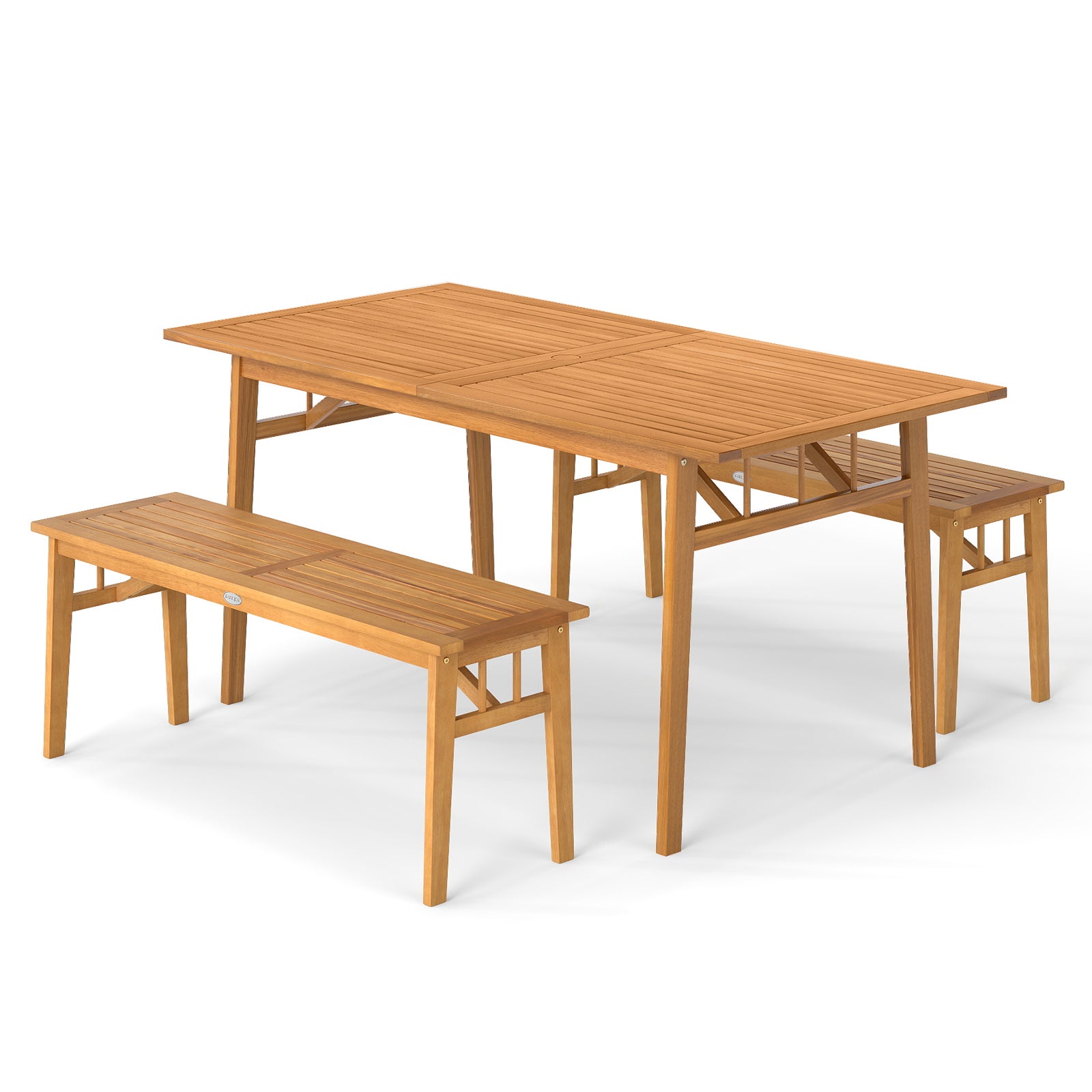 3 Pieces Patio Dining Set Acacia Wood Outdoor Rectangular Picnic Table and 2 Benches Patio Dining Sets Options at Gallery Canada