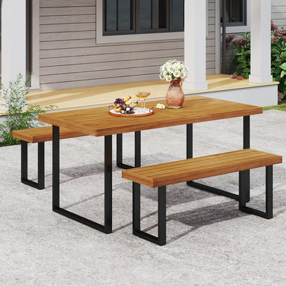 3 Pieces Patio Dining Table Set 63” Rectangle Table and 2 Backless Bench Patio Dining Sets at Gallery Canada