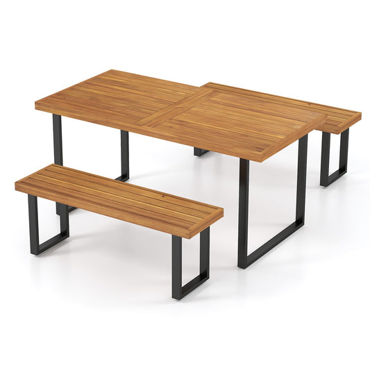 3 Pieces Patio Dining Table Set 63” Rectangle Table and 2 Backless Bench Patio Dining Sets Options at Gallery Canada