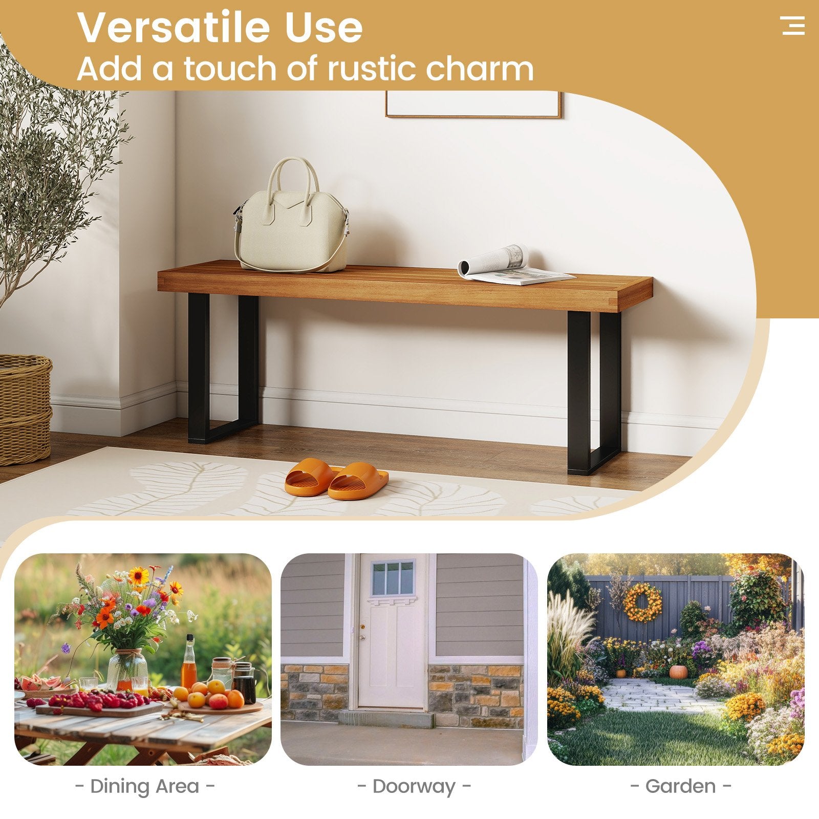 3 Pieces Patio Dining Table Set 63” Rectangle Table and 2 Backless Bench Patio Dining Sets at Gallery Canada