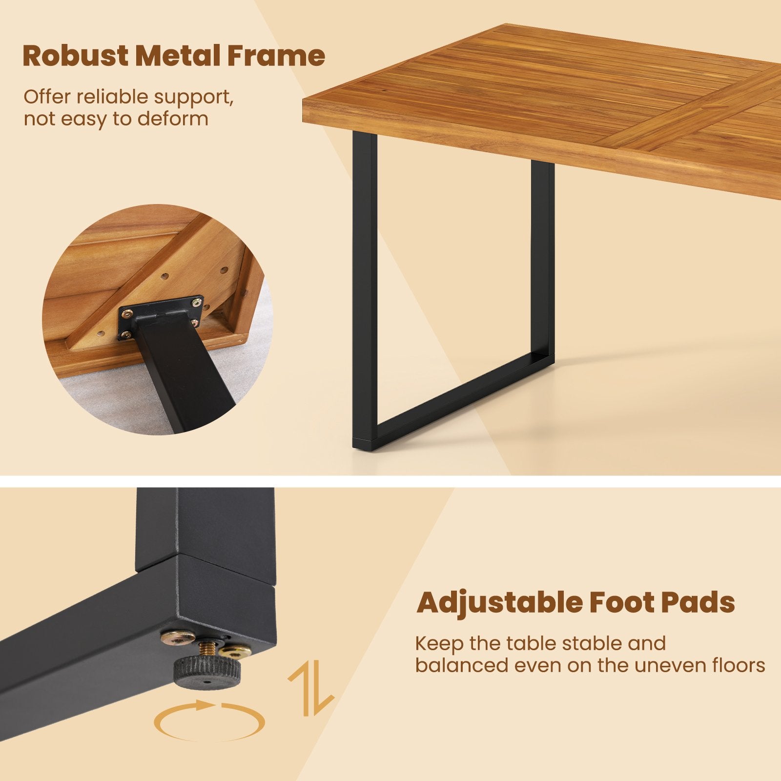 3 Pieces Patio Dining Table Set 63” Rectangle Table and 2 Backless Bench Patio Dining Sets at Gallery Canada