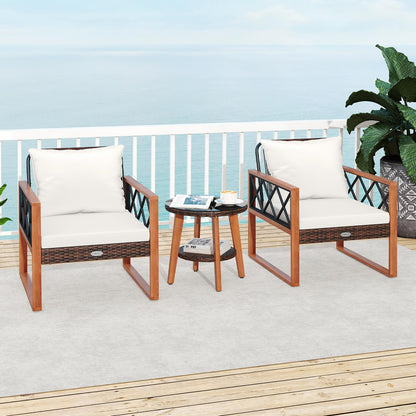 3 Pieces Patio Furniture Set with Tempered Glass Top Table and Soft Cushions, Off White Patio Conversation Sets at Gallery Canada