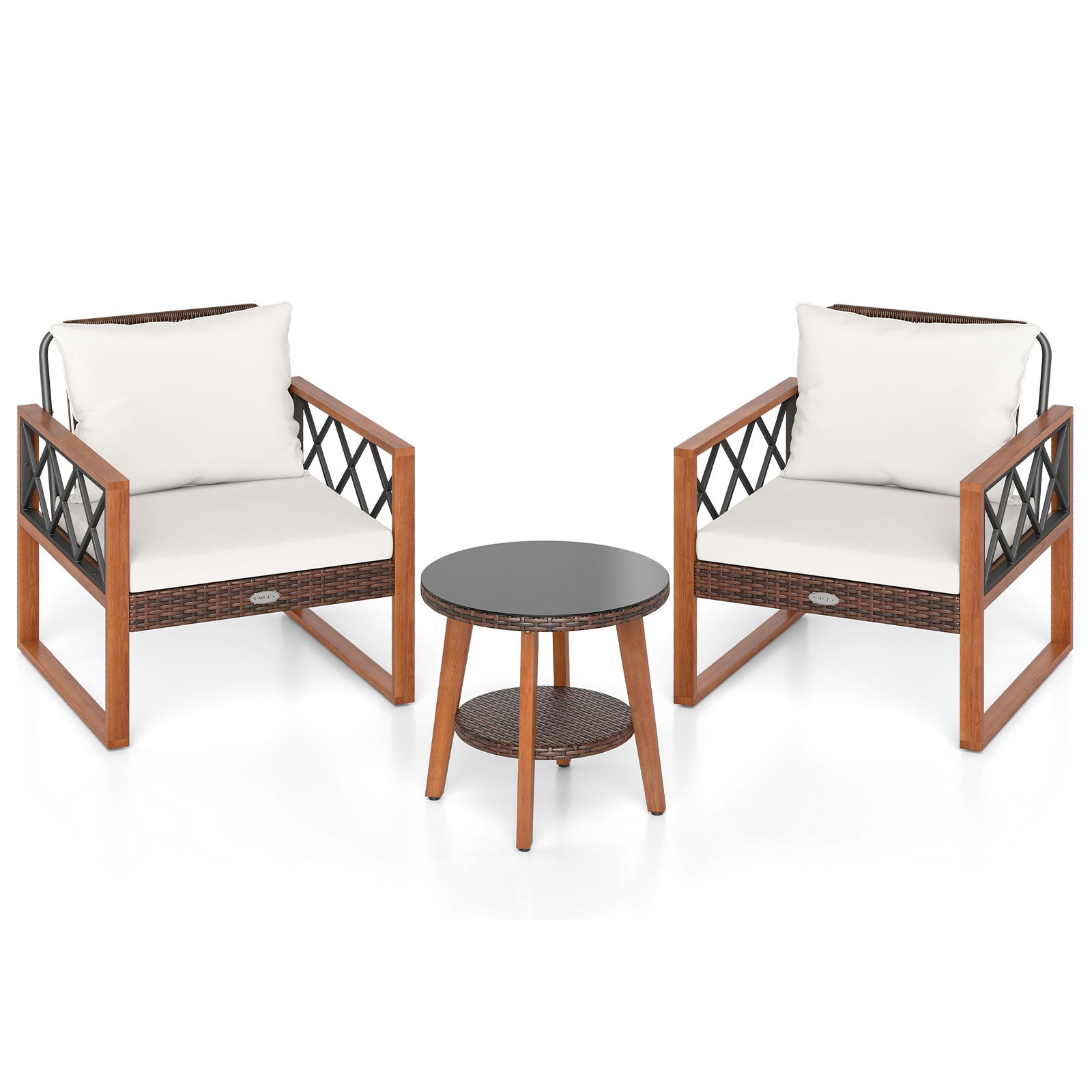 3 Pieces Patio Furniture Set with Tempered Glass Top Table and Soft Cushions, Off White Patio Conversation Sets at Gallery Canada