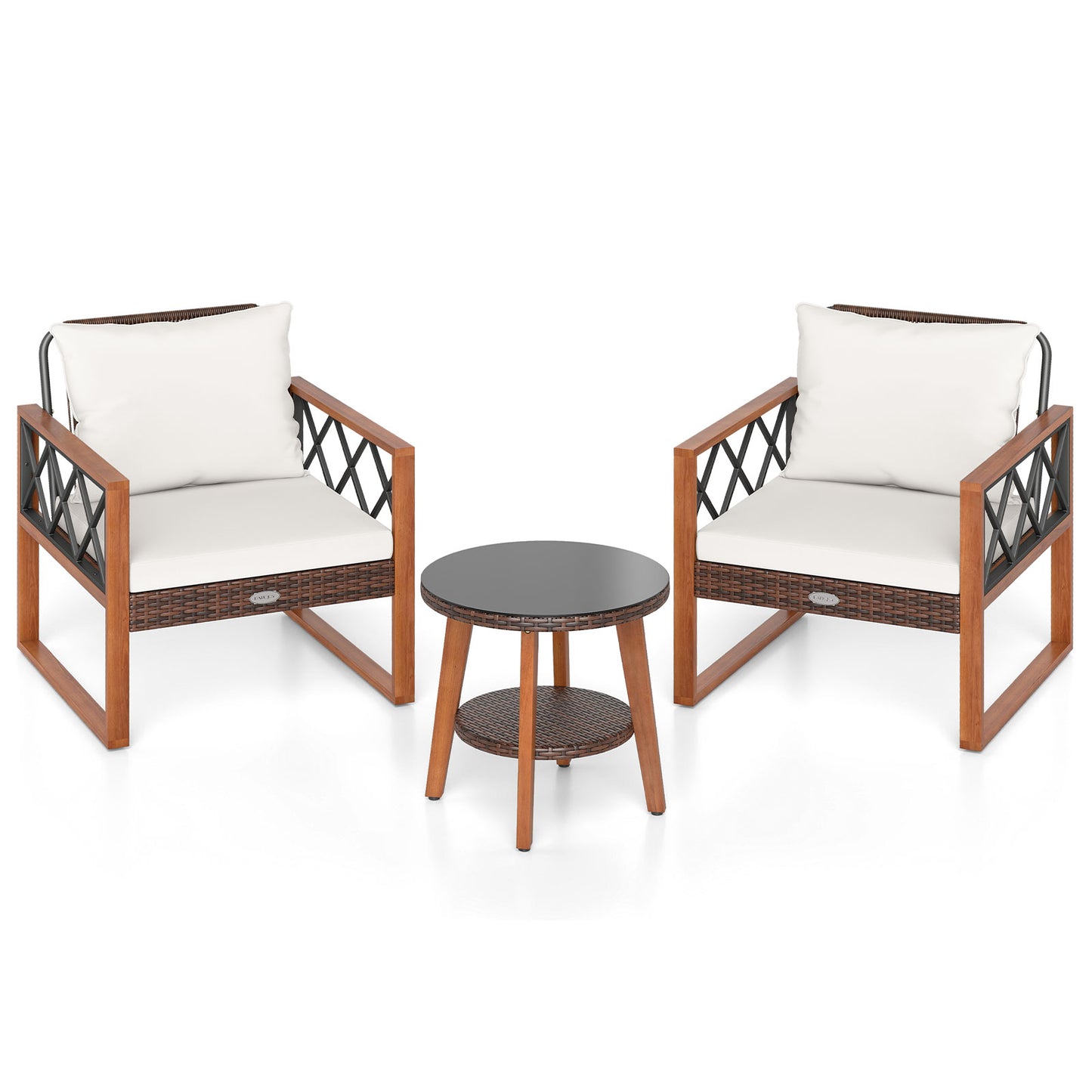 3 Pieces Patio Furniture Set with Tempered Glass Top Table and Soft Cushions, Off White Patio Conversation Sets at Gallery Canada