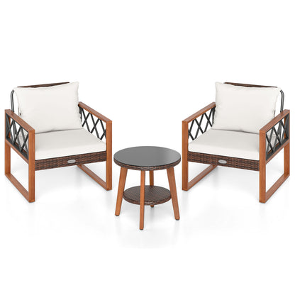 3 Pieces Patio Furniture Set with Tempered Glass Top Table and Soft Cushions, Off White Patio Conversation Sets at Gallery Canada