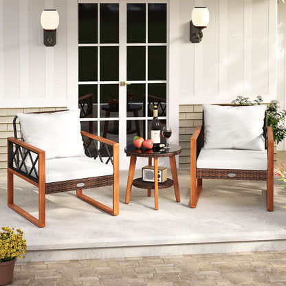 3 Pieces Patio Furniture Set with Tempered Glass Top Table and Soft Cushions, Off White Patio Conversation Sets at Gallery Canada