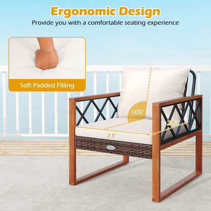 3 Pieces Patio Furniture Set with Tempered Glass Top Table and Soft Cushions, Off White Patio Conversation Sets at Gallery Canada