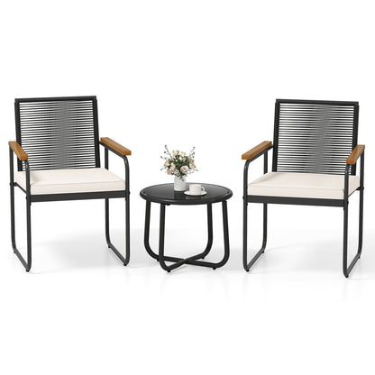 3 Piece Patio Furniture Set, PE Rattan Chairs, Round Glass Table, White Patio Conversation Sets at Gallery Canada