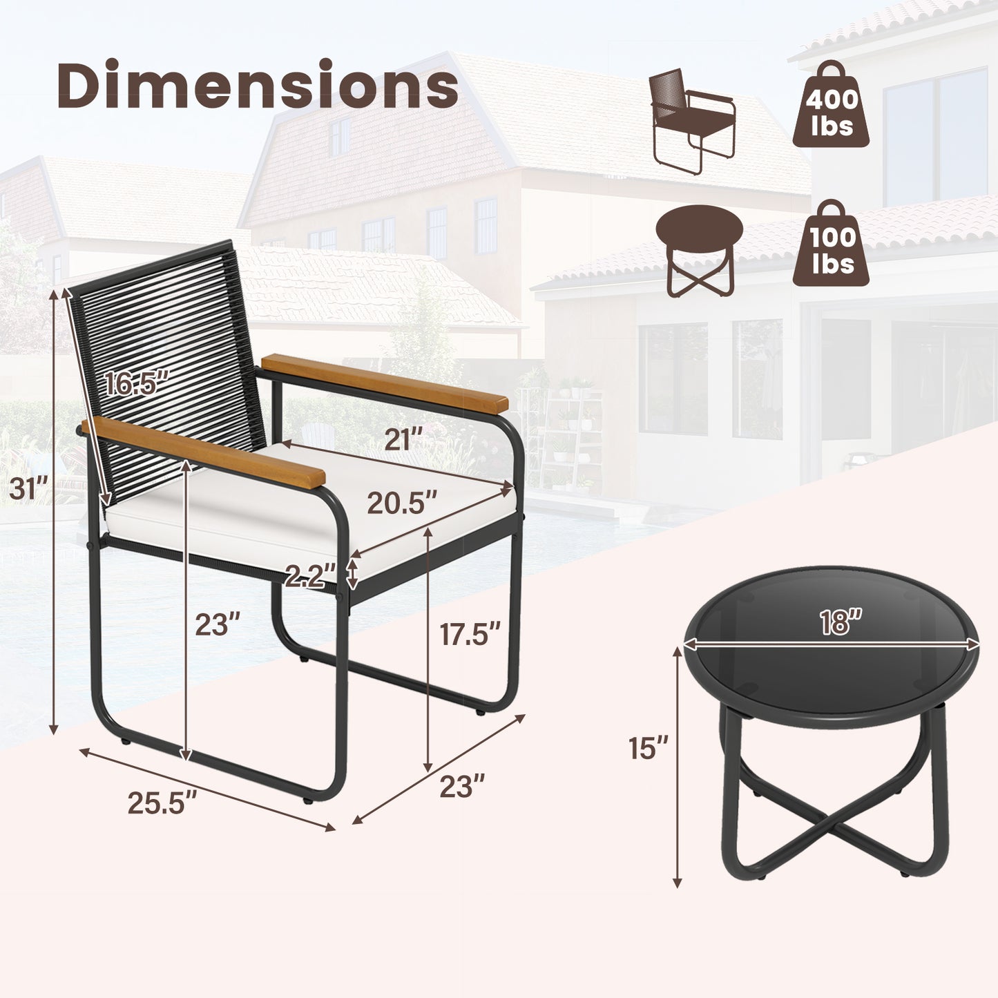3 Pieces Patio Furniture Set PE Rattan Porch Chairs with Round Tempered Glass Top Table, White Patio Conversation Sets at Gallery Canada