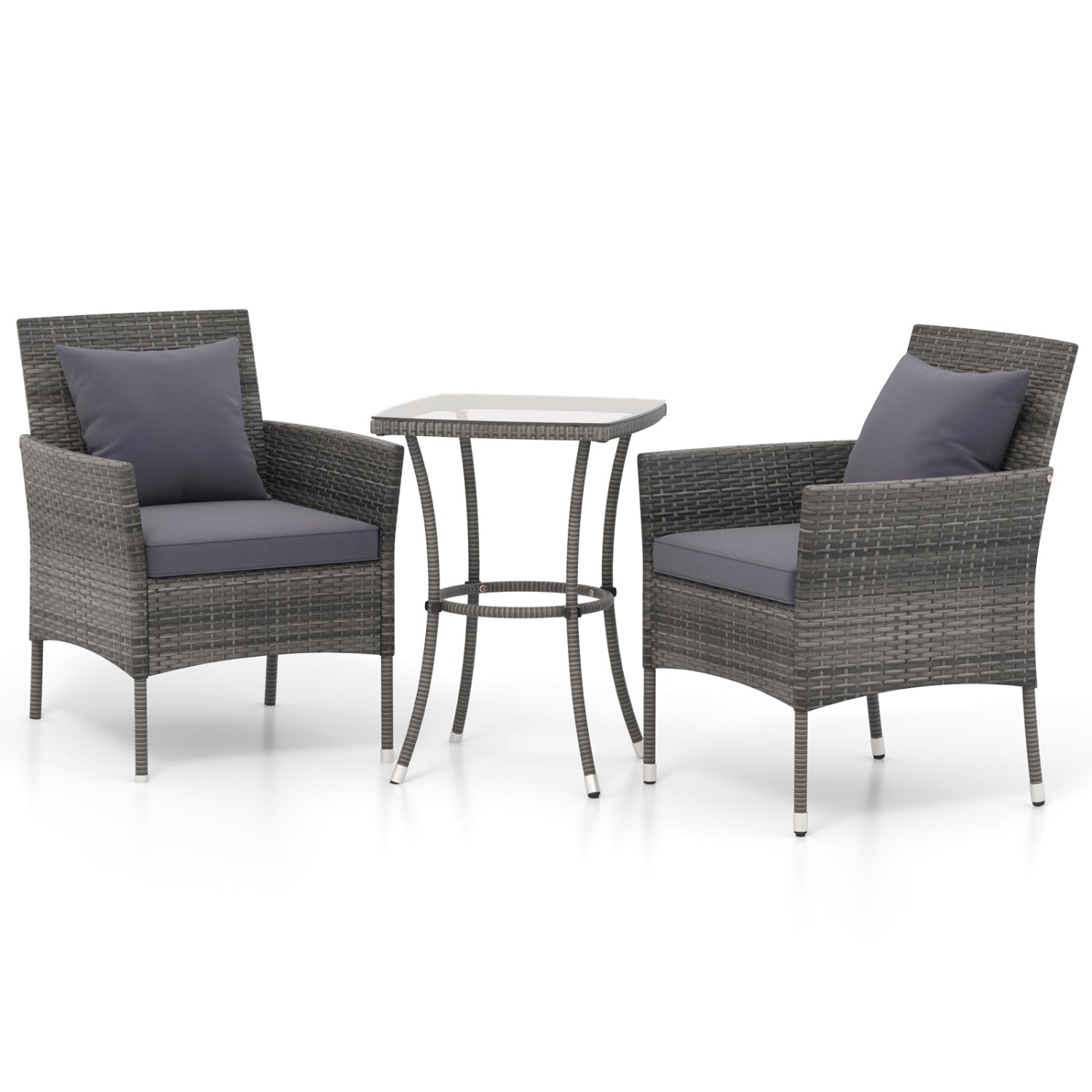 3 Piece Patio Furniture Set, Cushioned Chairs, Tempered Glass Table, Gray Patio Conversation Sets at Gallery Canada