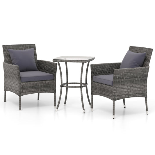 3 Piece Patio Furniture Set, Cushioned Chairs, Tempered Glass Table, Gray Patio Conversation Sets Gray at Gallery Canada
