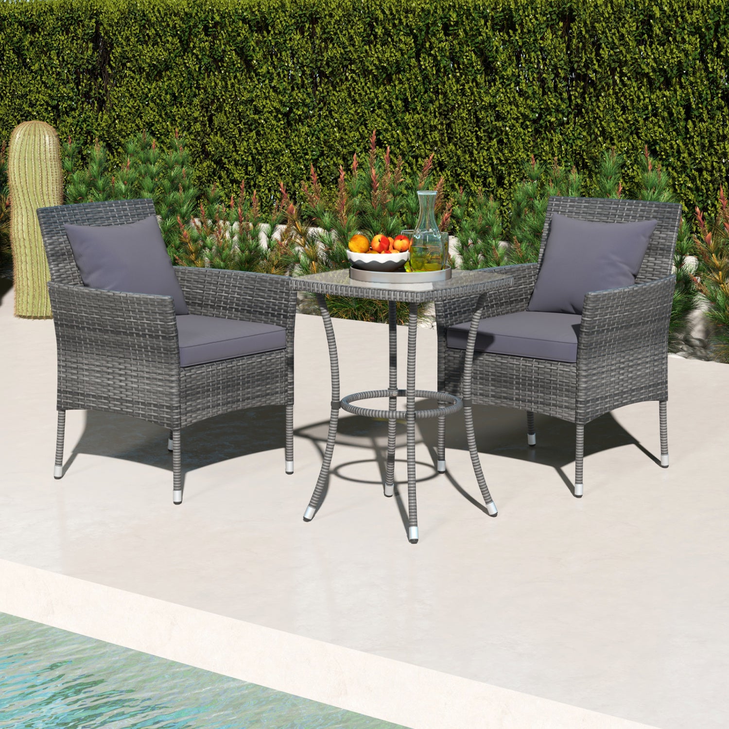 3 Piece Patio Furniture Set, Cushioned Chairs, Tempered Glass Table, Gray Patio Conversation Sets at Gallery Canada