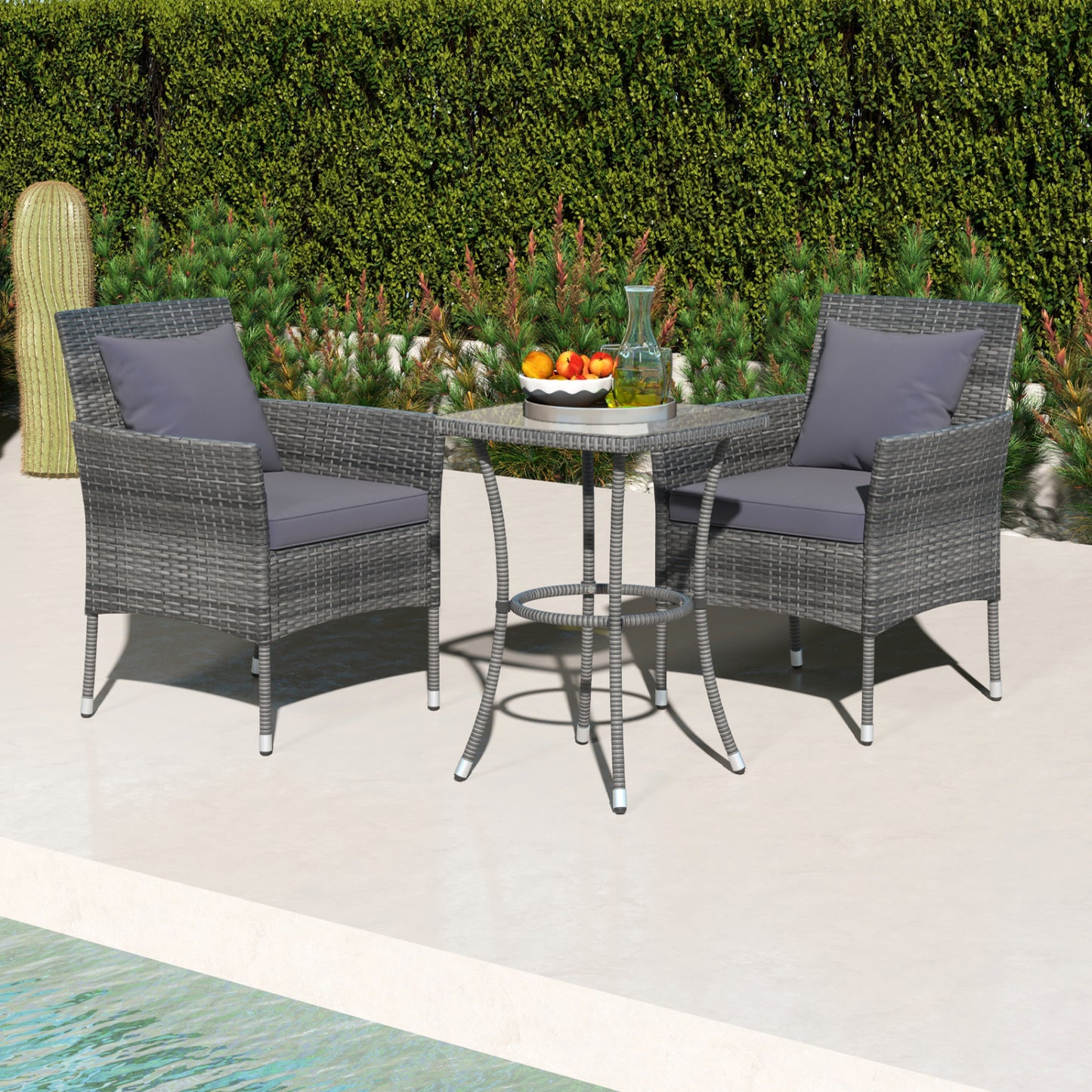 3 Piece Patio Furniture Set, Cushioned Chairs, Tempered Glass Table, Gray Patio Conversation Sets at Gallery Canada