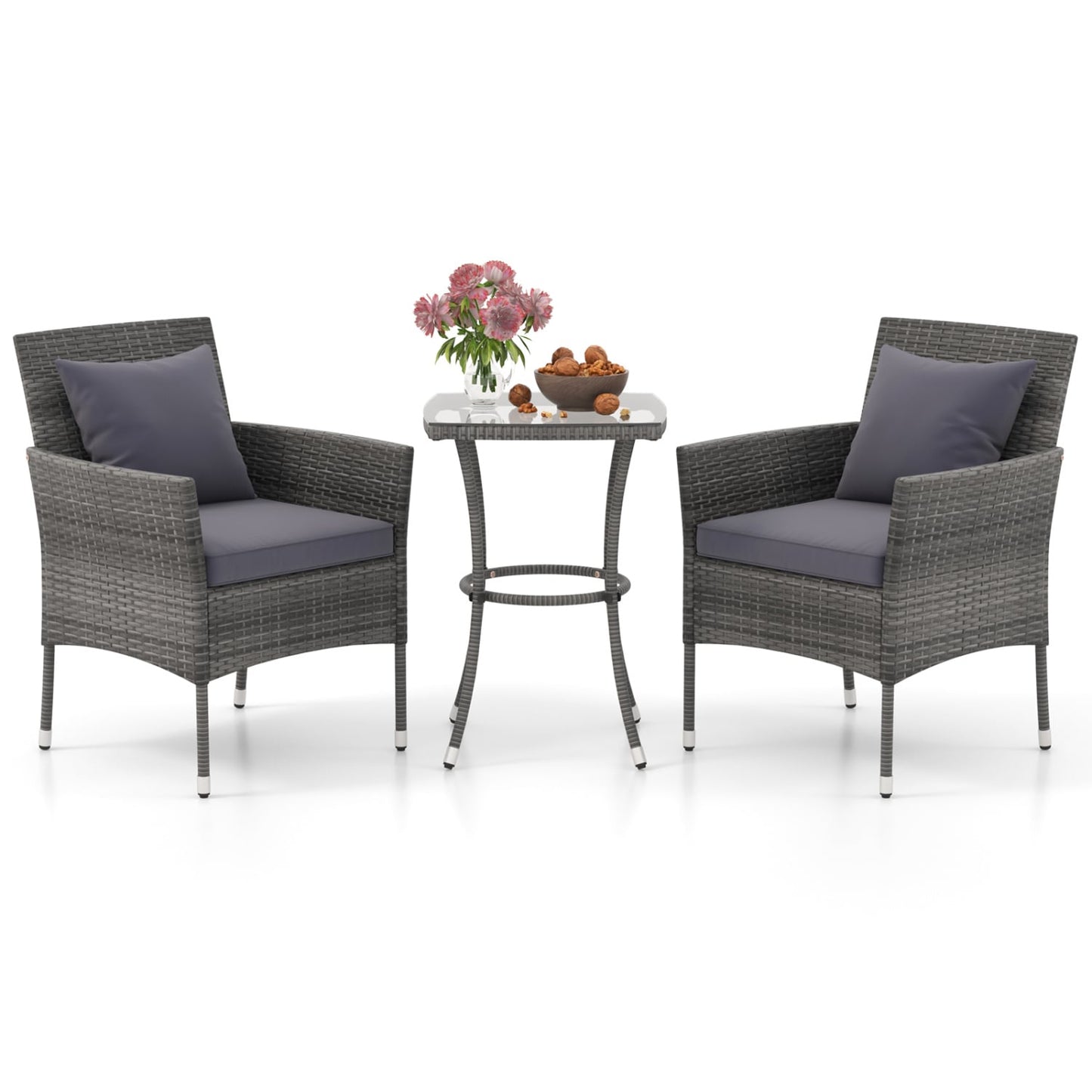 3 Piece Patio Furniture Set, Cushioned Chairs, Tempered Glass Table, Gray Patio Conversation Sets at Gallery Canada