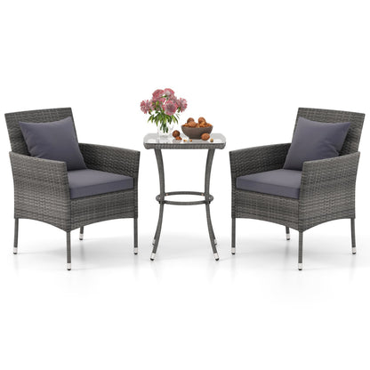3 Piece Patio Furniture Set, Cushioned Chairs, Tempered Glass Table, Gray Patio Conversation Sets at Gallery Canada