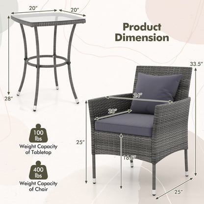 3 Piece Patio Furniture Set, Cushioned Chairs, Tempered Glass Table, Gray Patio Conversation Sets at Gallery Canada