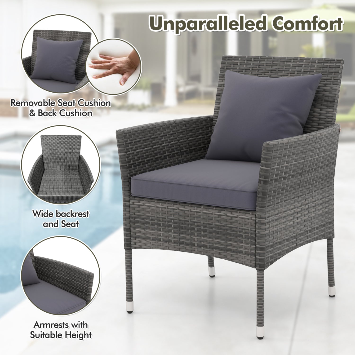 3 Piece Patio Furniture Set, Cushioned Chairs, Tempered Glass Table, Gray Patio Conversation Sets at Gallery Canada