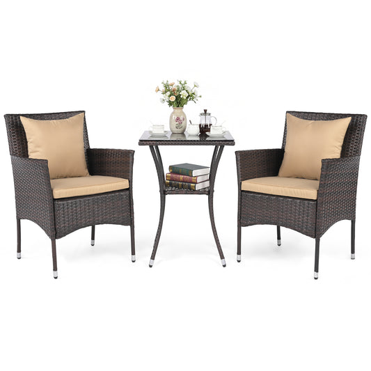 3 Piece Patio Set with Cushioned Chairs & Glass Coffee Table, Brown Patio Conversation Sets Brown at Gallery Canada