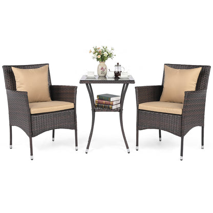 3 Piece Patio Set with Cushioned Chairs & Glass Coffee Table, Brown Patio Conversation Sets at Gallery Canada