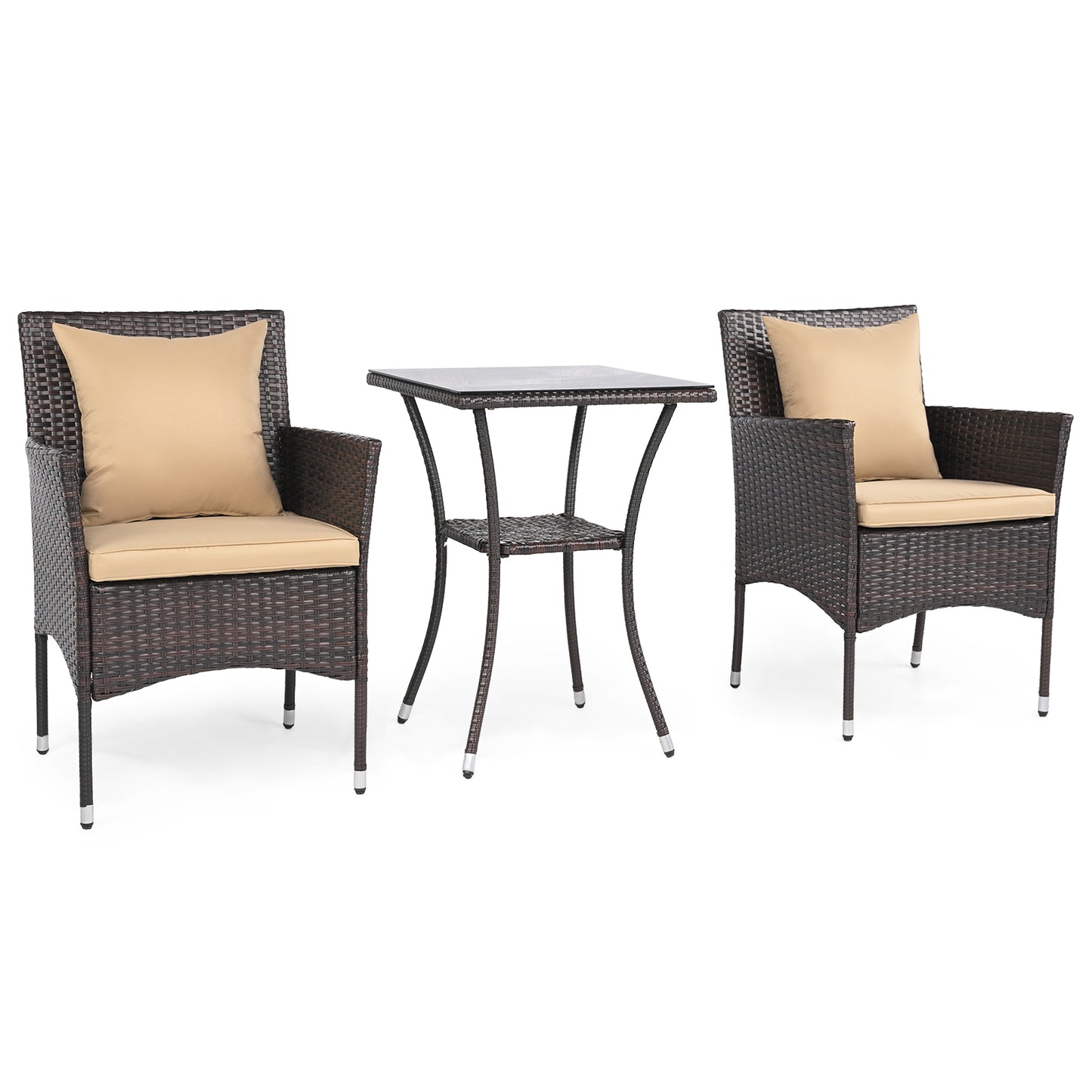 3 Piece Patio Set with Cushioned Chairs & Glass Coffee Table, Brown Patio Conversation Sets at Gallery Canada