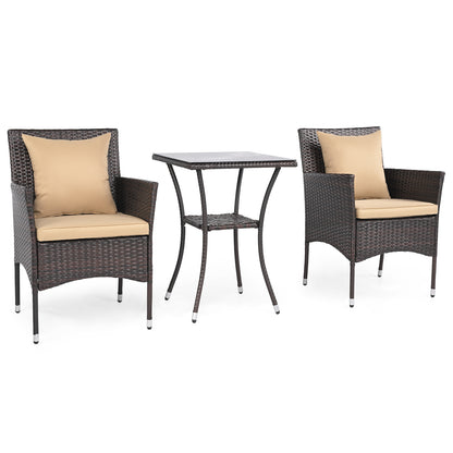 3 Piece Patio Set with Cushioned Chairs & Glass Coffee Table, Brown Patio Conversation Sets at Gallery Canada