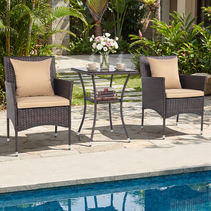 3 Piece Patio Set with Cushioned Chairs & Glass Coffee Table, Brown Patio Conversation Sets at Gallery Canada