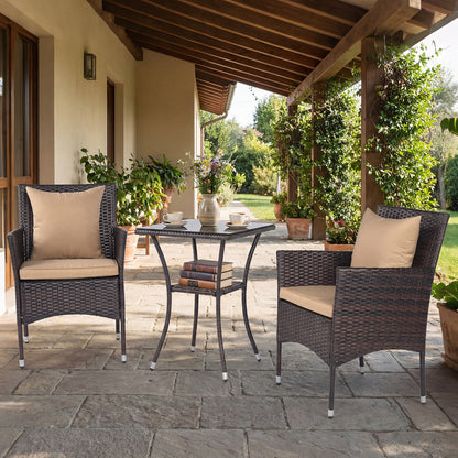 3 Piece Patio Set with Cushioned Chairs & Glass Coffee Table, Brown Patio Conversation Sets at Gallery Canada