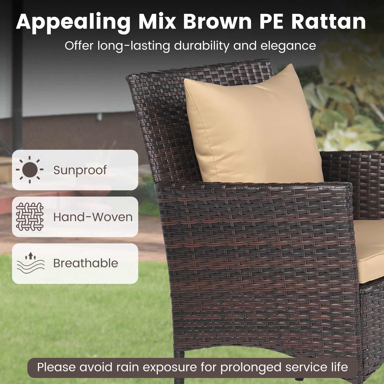 3 Piece Patio Set with Cushioned Chairs & Glass Coffee Table, Brown Patio Conversation Sets at Gallery Canada