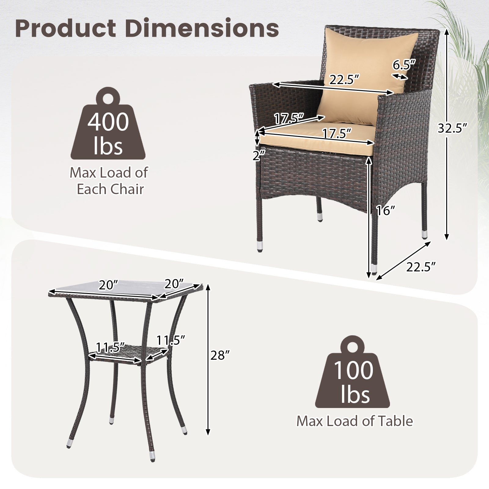 3 Piece Patio Set with Cushioned Chairs & Glass Coffee Table, Brown Patio Conversation Sets at Gallery Canada