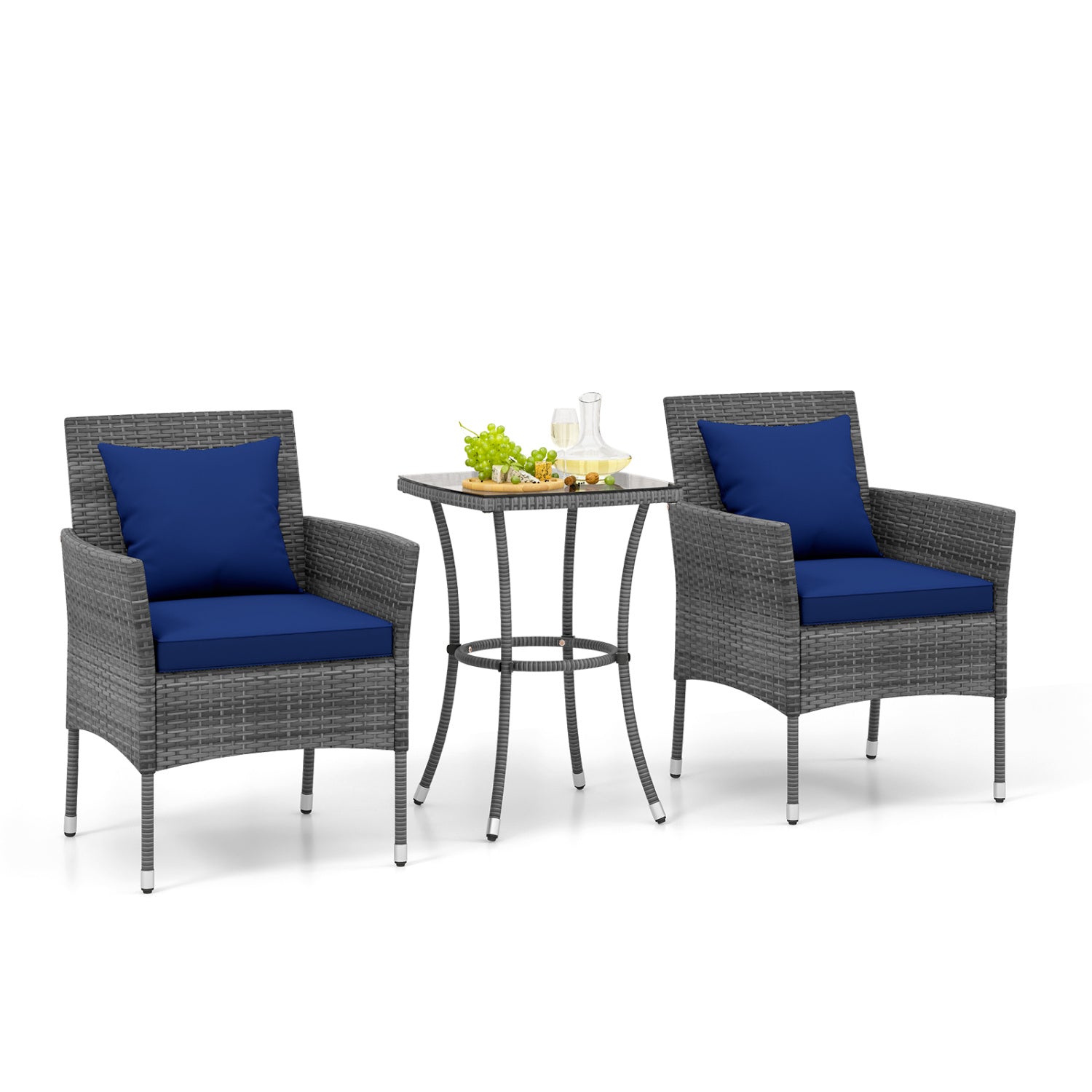 3 Piece Patio Furniture Set, Cushioned Chairs, Tempered Glass Table, Navy Patio Conversation Sets Navy at Gallery Canada