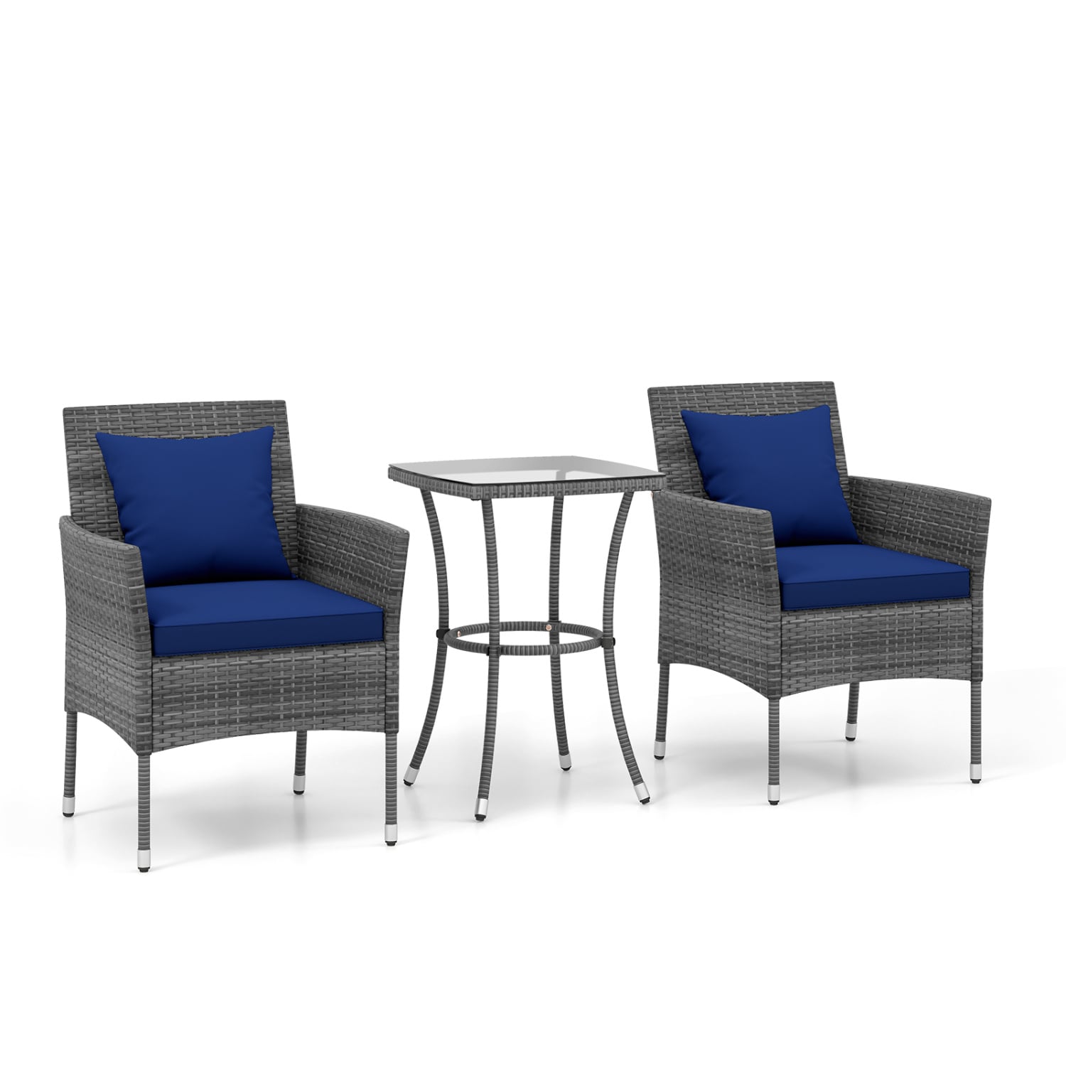 3 Piece Patio Furniture Set, Cushioned Chairs, Tempered Glass Table, Navy Patio Conversation Sets at Gallery Canada