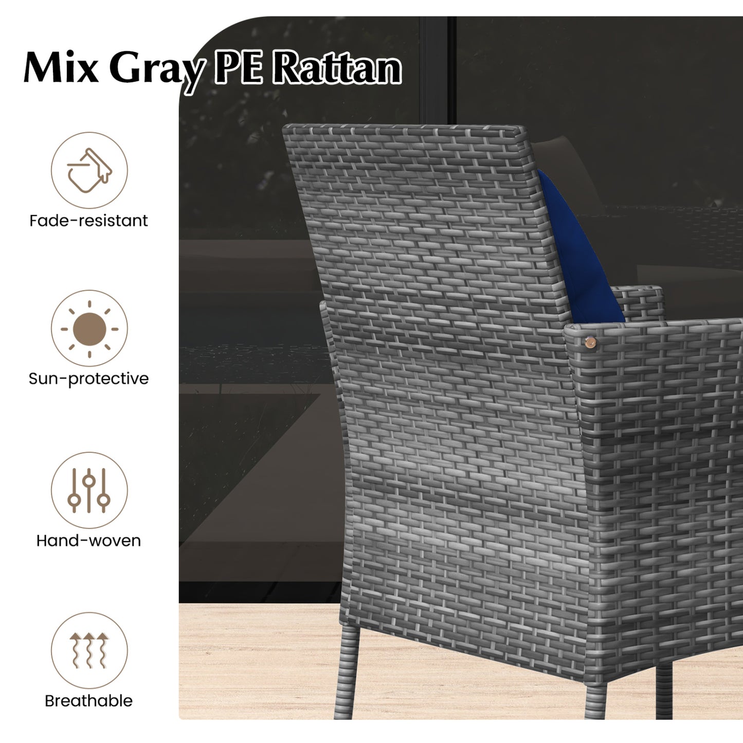 3 Piece Patio Furniture Set, Cushioned Chairs, Tempered Glass Table, Navy Patio Conversation Sets at Gallery Canada