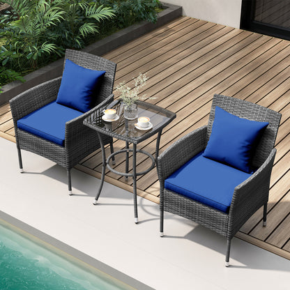 3 Piece Patio Furniture Set, Cushioned Chairs, Tempered Glass Table, Navy Patio Conversation Sets at Gallery Canada