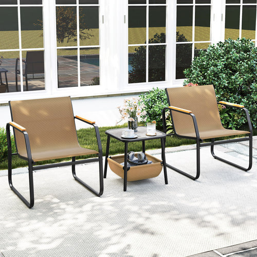 3 Piece Patio Furniture Set, Outdoor Bistro Conversation Set, Brown