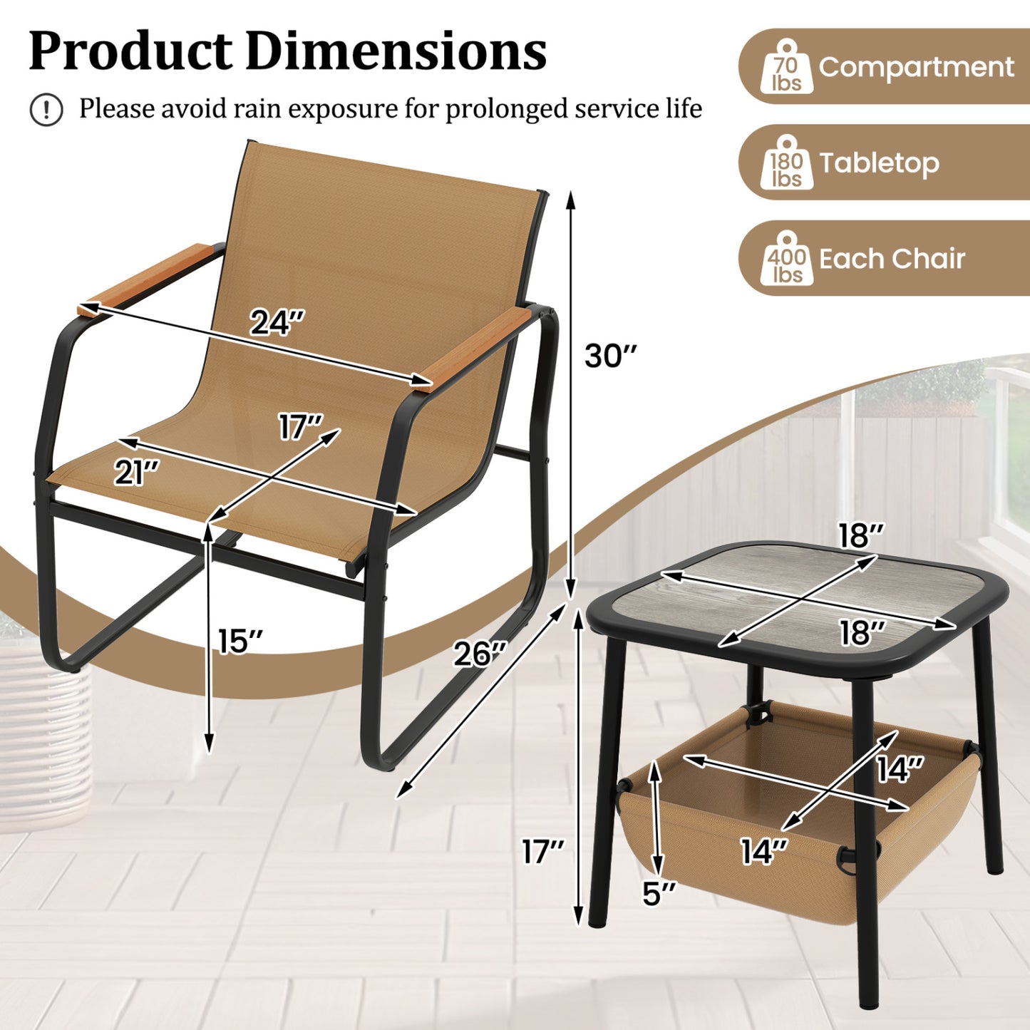 3 Piece Patio Furniture Set, Outdoor Bistro Conversation Set, Brown Patio Conversation Sets at Gallery Canada