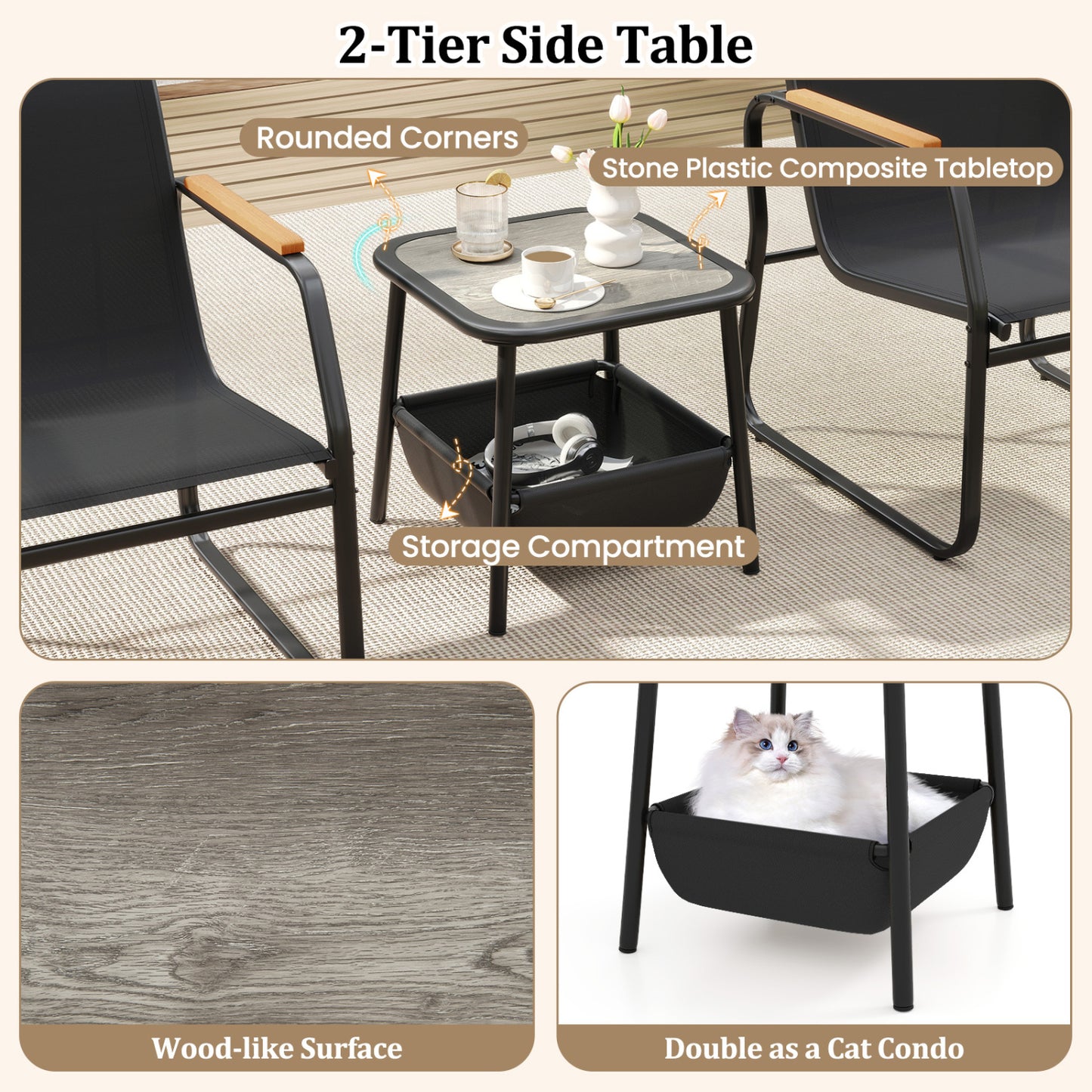 3-Piece Patio Bistro Set, Black Camping Furniture at Gallery Canada