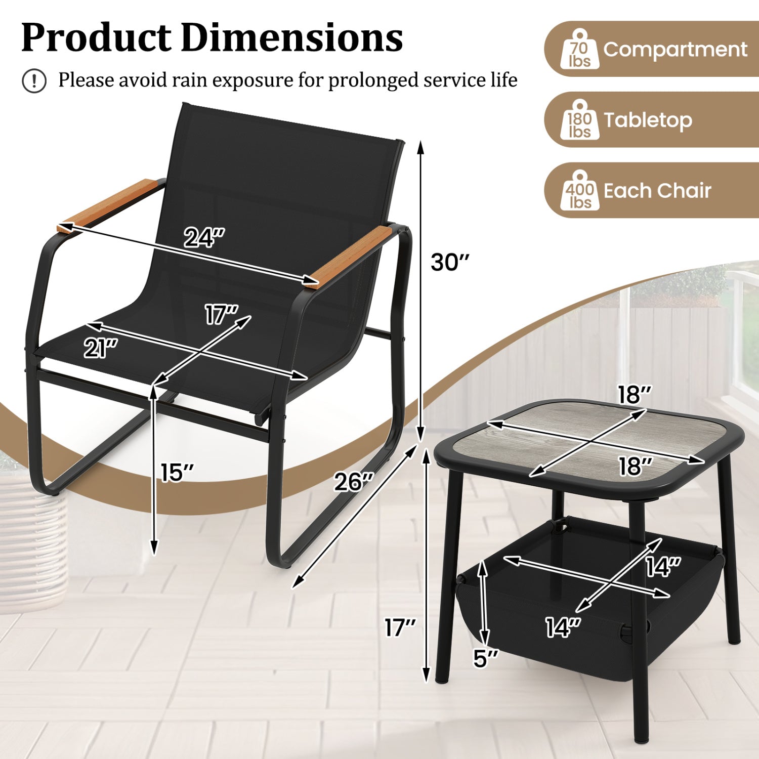 3-Piece Patio Bistro Set, Black Camping Furniture at Gallery Canada
