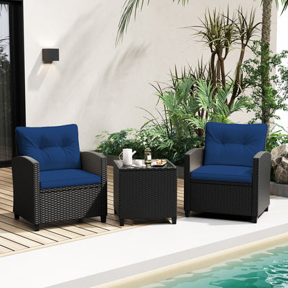 3 Piece Patio Furniture Set, Tempered Glass Coffee Table, Navy Patio Conversation Sets at Gallery Canada