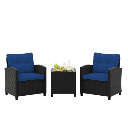 3 Piece Patio Furniture Set, Tempered Glass Coffee Table, Navy Patio Conversation Sets at Gallery Canada