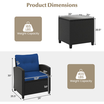 3 Piece Patio Furniture Set, Tempered Glass Coffee Table, Navy Patio Conversation Sets at Gallery Canada