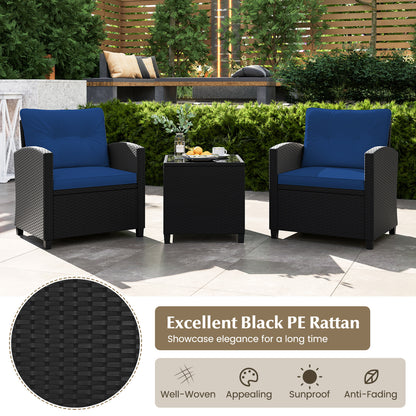 3 Piece Patio Furniture Set, Tempered Glass Coffee Table, Navy Patio Conversation Sets at Gallery Canada