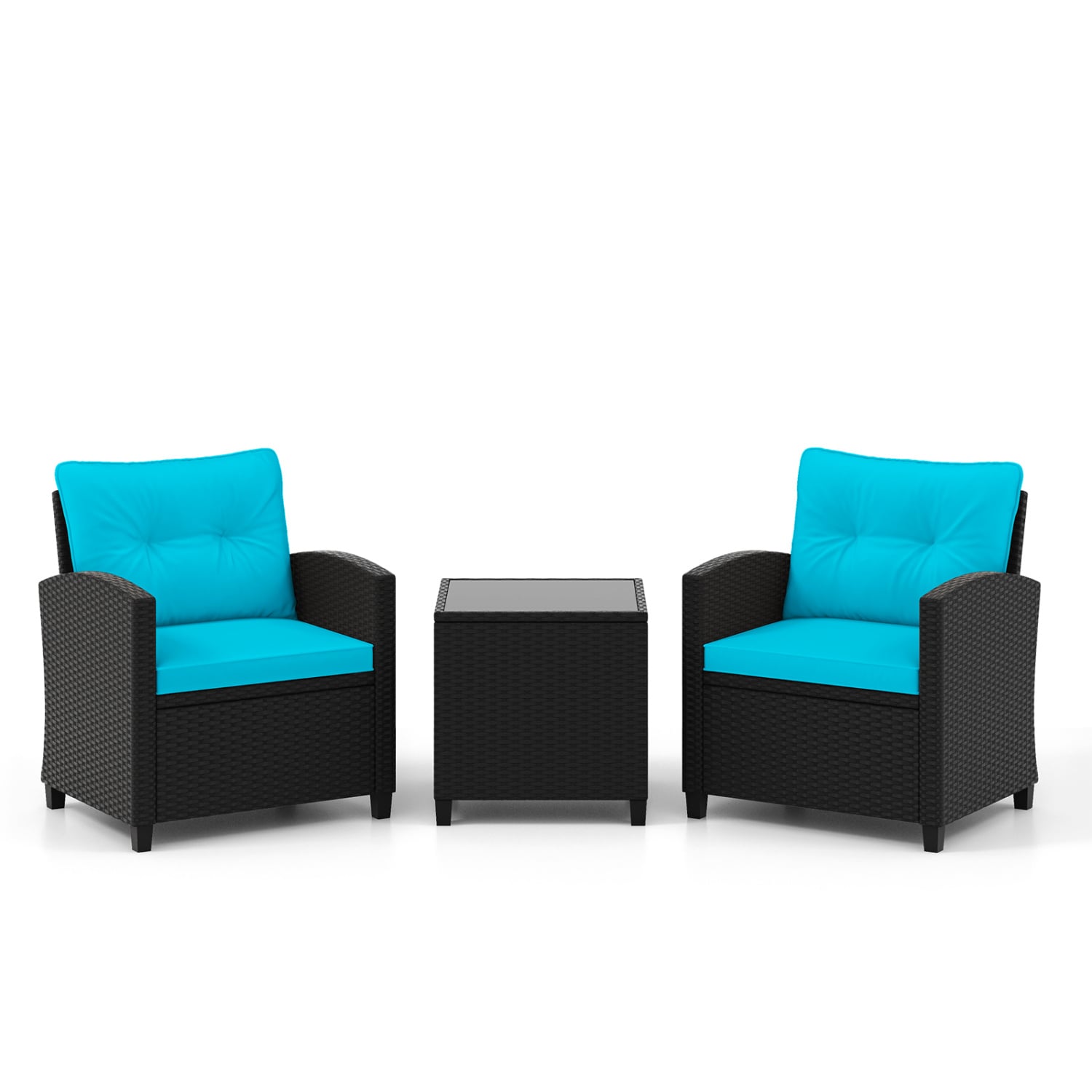 3 Piece Patio Furniture Set, Tempered Glass Coffee Table, Turquoise Patio Conversation Sets Turquoise at Gallery Canada