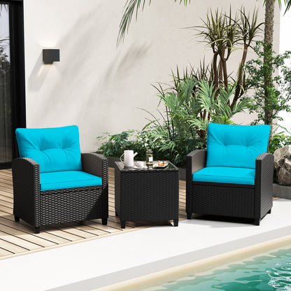 3 Piece Patio Furniture Set, Tempered Glass Coffee Table, Turquoise Patio Conversation Sets at Gallery Canada