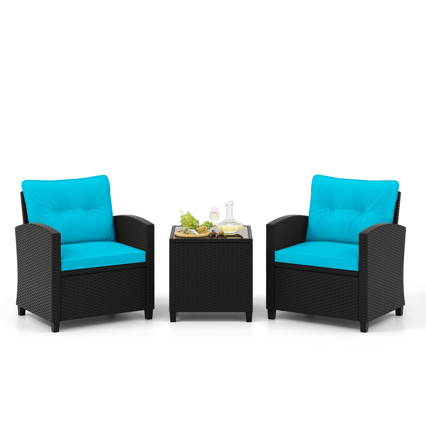 3 Piece Patio Furniture Set, Tempered Glass Coffee Table, Turquoise Patio Conversation Sets at Gallery Canada