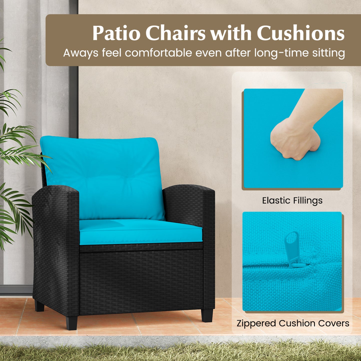 3 Piece Patio Furniture Set, Tempered Glass Coffee Table, Turquoise Patio Conversation Sets at Gallery Canada