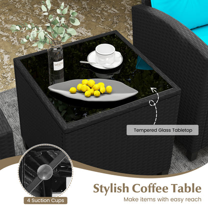 3 Piece Patio Furniture Set, Tempered Glass Coffee Table, Turquoise Patio Conversation Sets at Gallery Canada