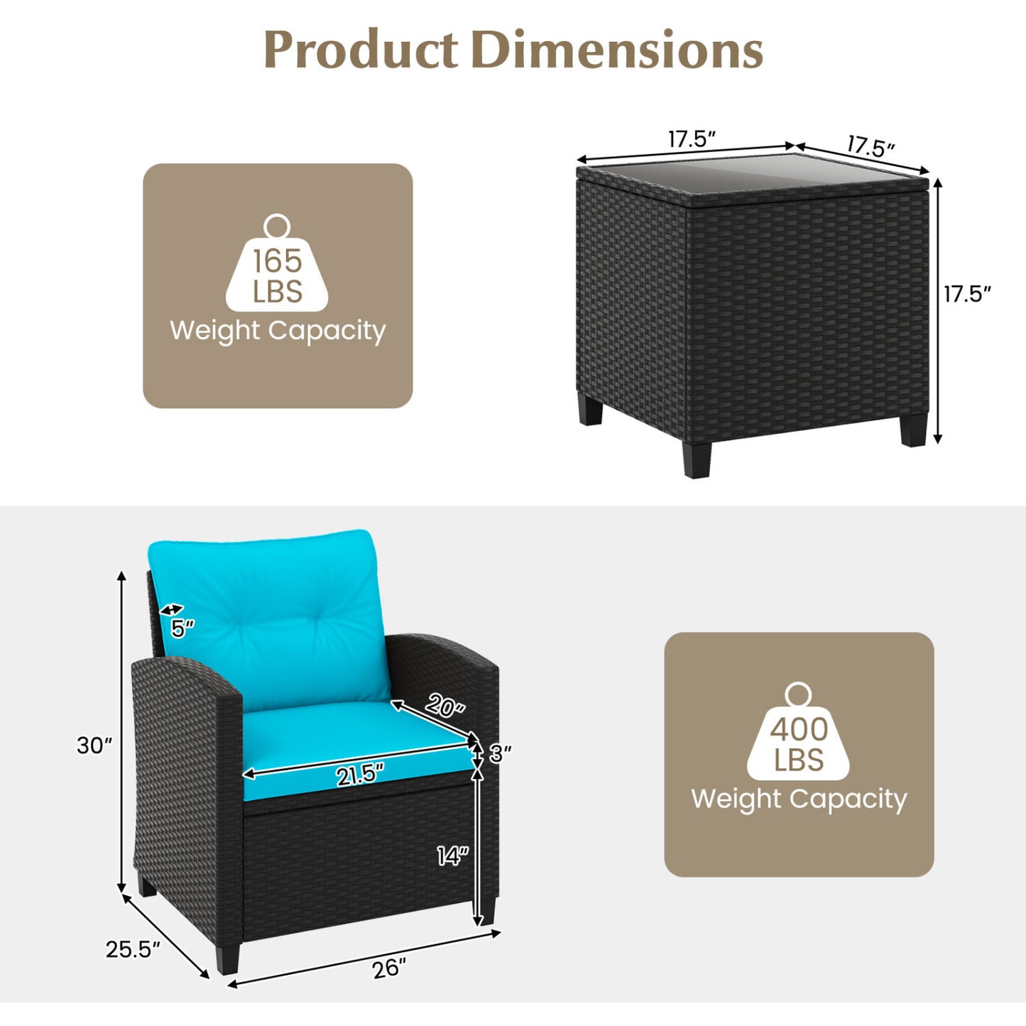 3 Piece Patio Furniture Set, Tempered Glass Coffee Table, Turquoise Patio Conversation Sets at Gallery Canada