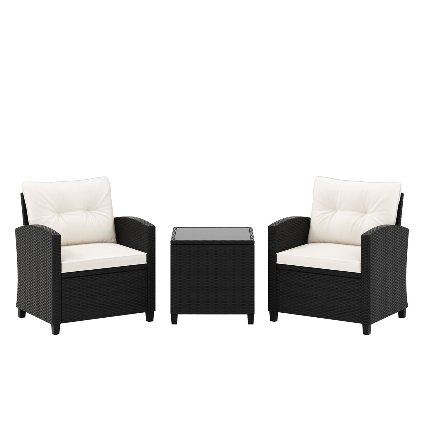 3 Piece Patio Furniture Set, With Tempered Glass Coffee Table, White Patio Conversation Sets White at Gallery Canada
