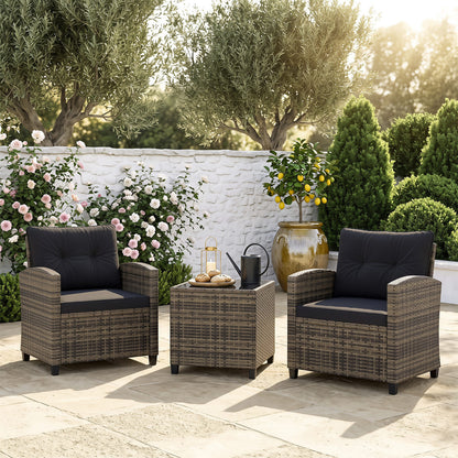 Ensemble de mobilier de patio 3 pièces, table basse en verre trempé