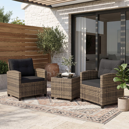 Ensemble de mobilier de patio 3 pièces, table basse en verre trempé